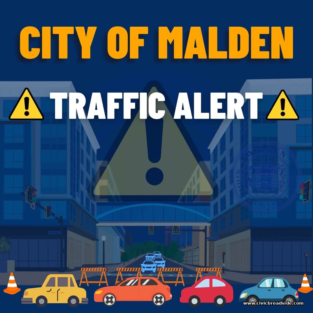 City of Malden standing traffic alert graphic