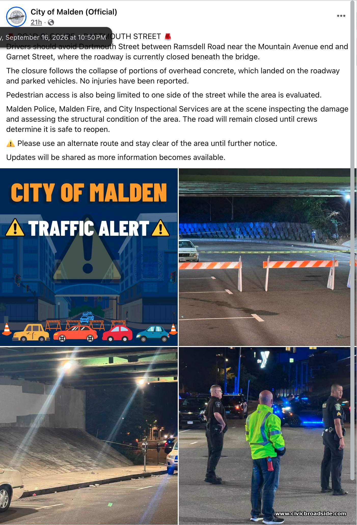 City of Malden Facebook post, September 16