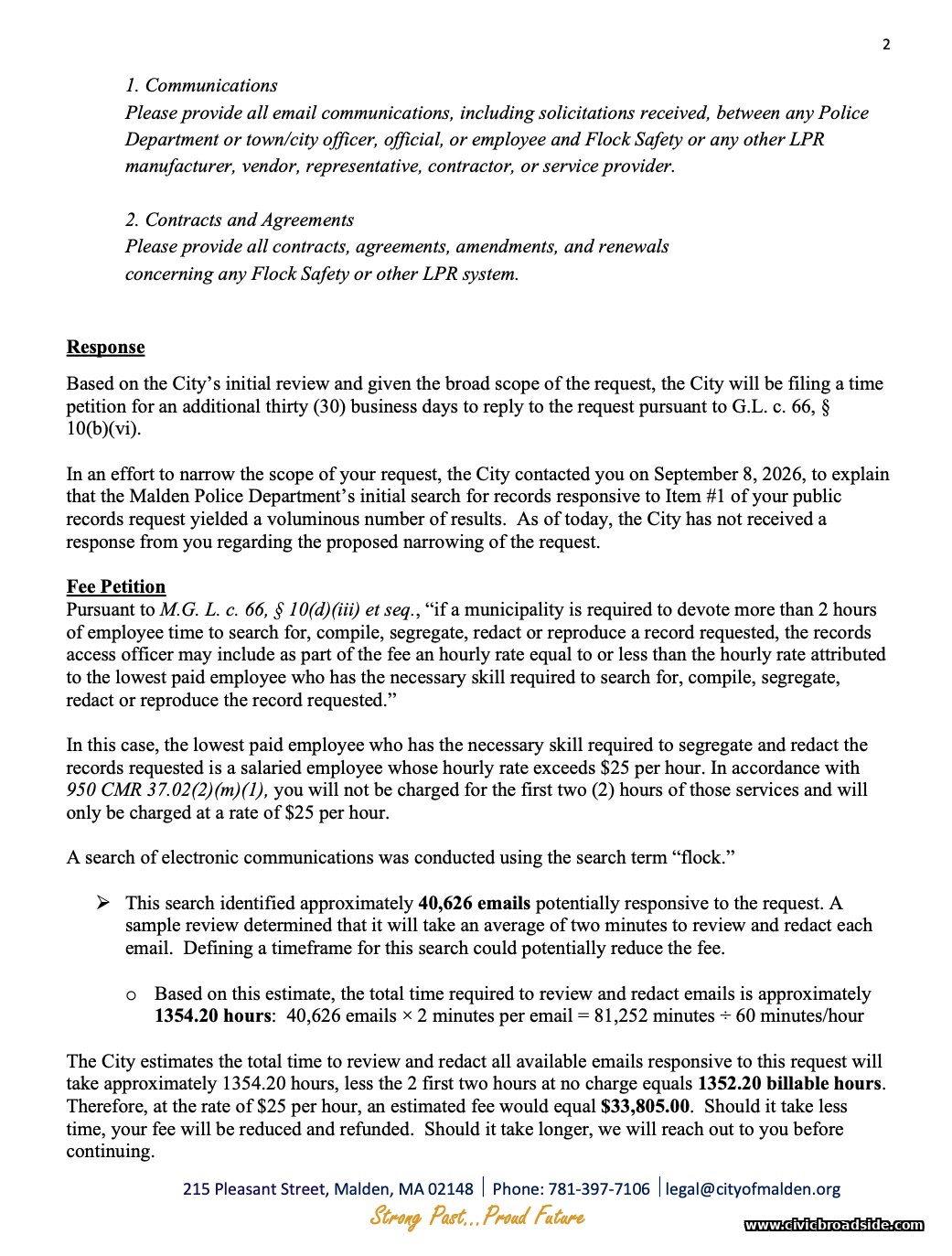 Second page of the City Legal Department's fee and time petition.