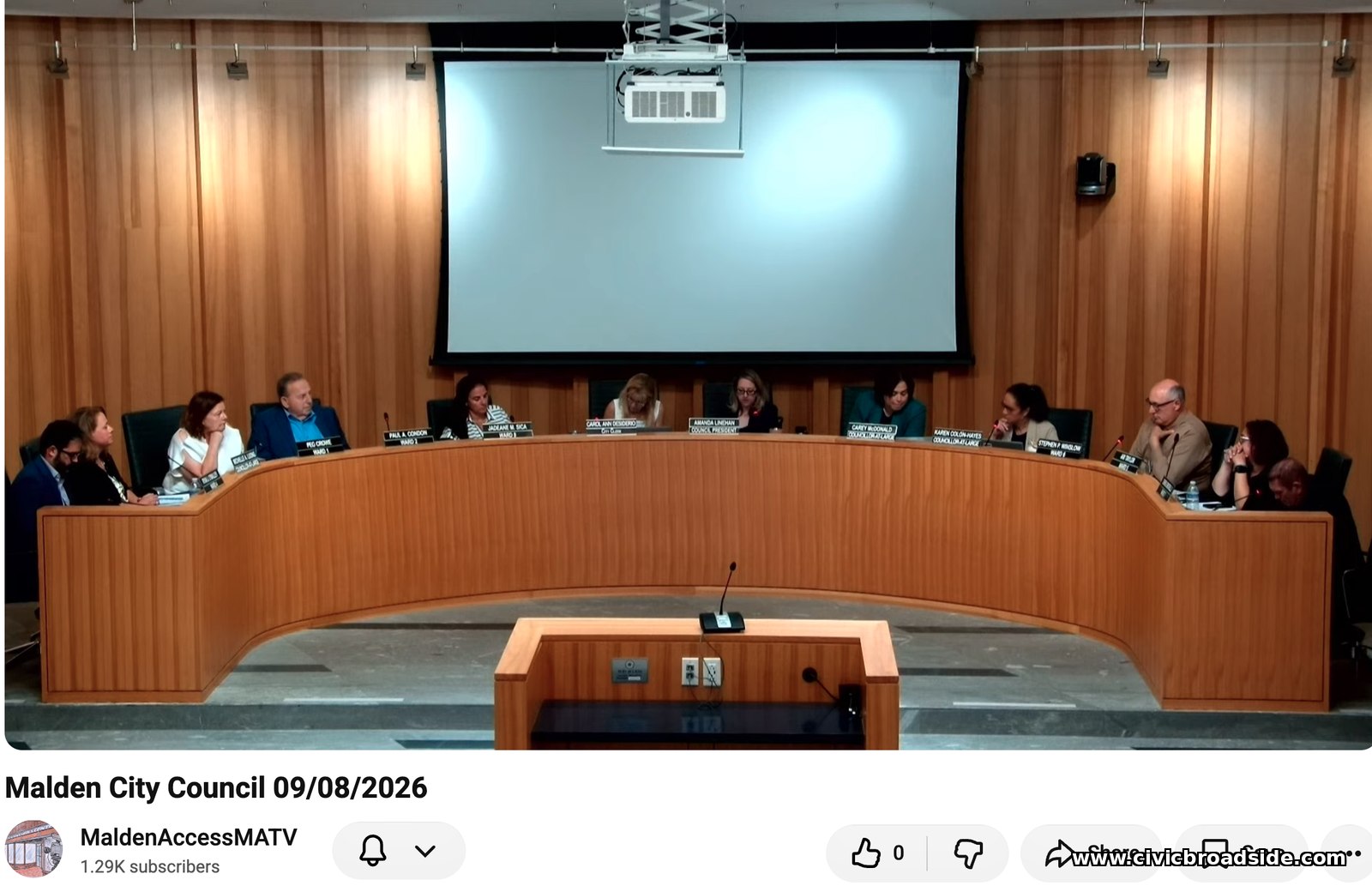 The Malden City Council seated at the dais on September 8, 2026