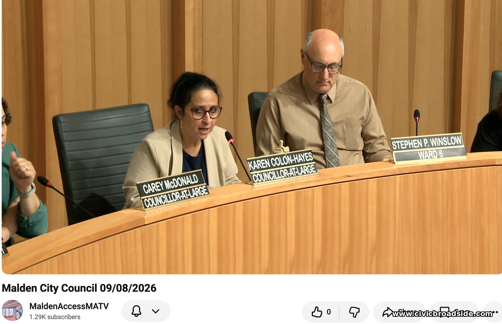 At-Large Councillor Karen Colón Hayes speaks at the dais