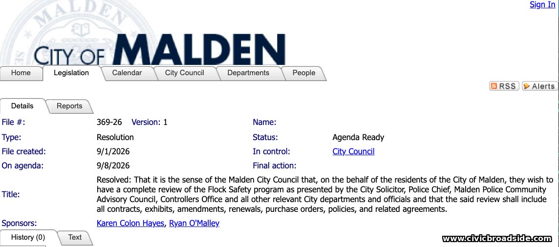 Malden's public legislative file for agenda item 369-26