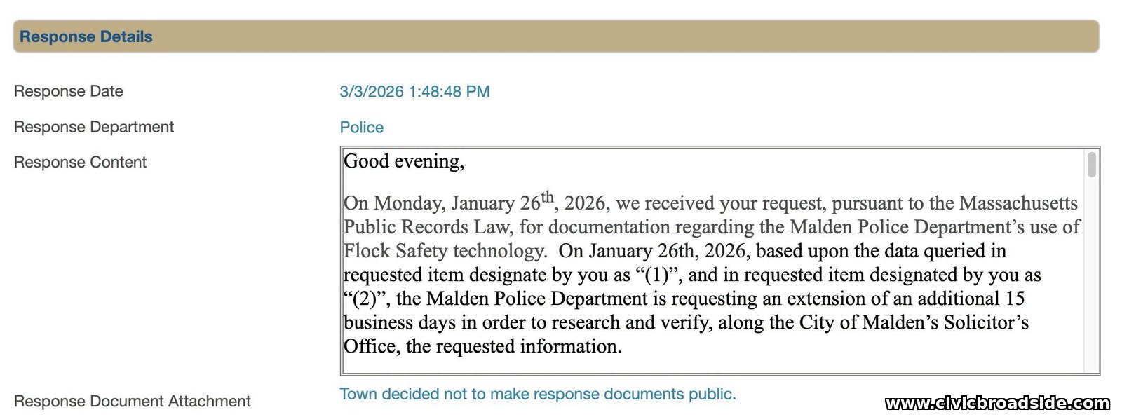 Response to public records request 2026-0050