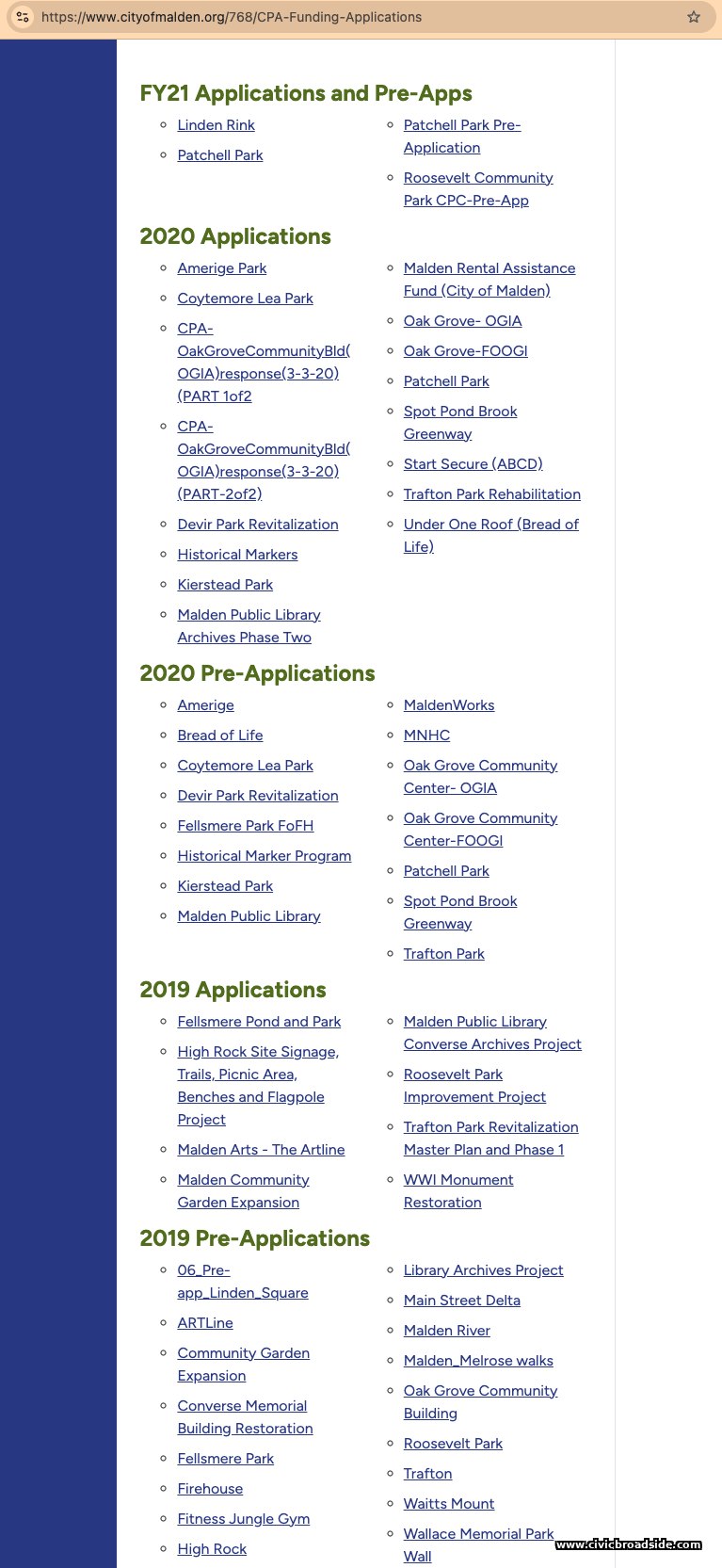 Screenshot of CPA Funding Applications page
