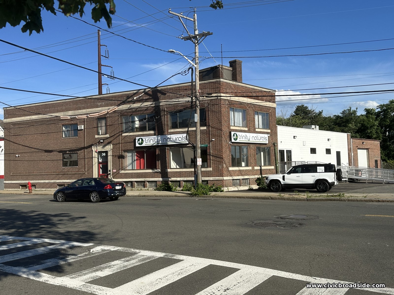 36 Charles Street, Malden, showing the Trinity Naturals signage on the building where DMS Trinity's cannabis retail permit is located
