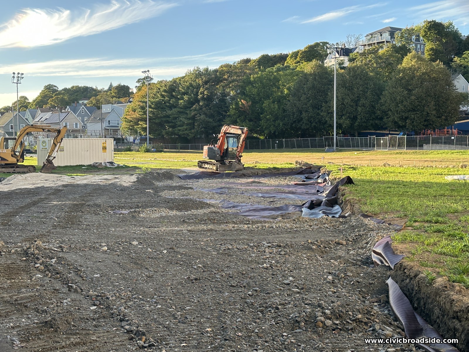 Softball field dugout at Roosevelt Park